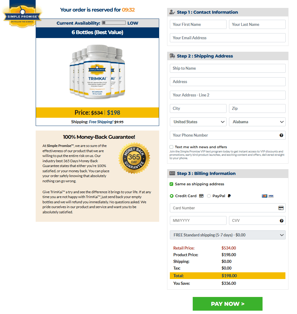 Trimkai order page